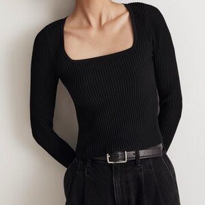 Madewell Black Ribbed Square Neck Top